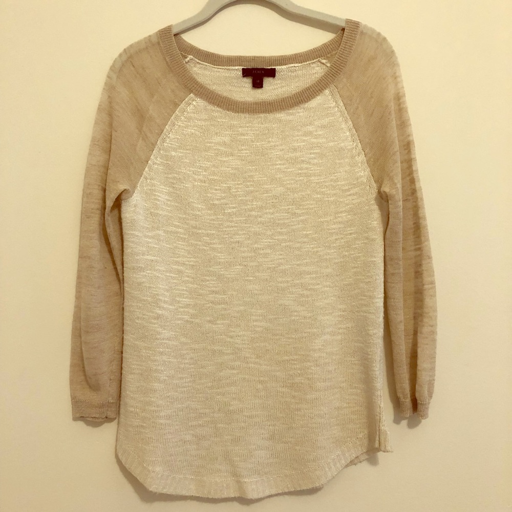 J Crew Neutral Linen Baseball Top Off-White & Tan